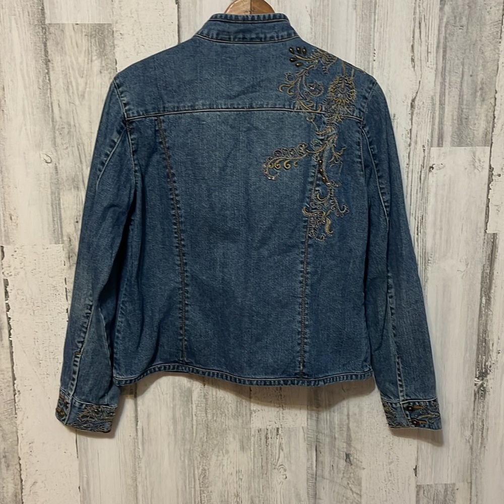 Z5 Chicos blue jean jacket paisley flower embroidery design pockets long sleeve - Picture 5 of 8